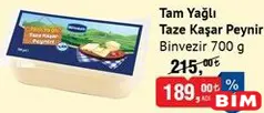 BİNVEZİR TAM YAĞLI TAZE KAŞAR PEYNİR 700 G